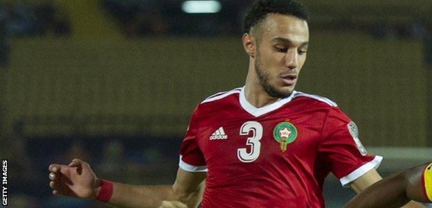 Noussair Mazraoui in action for Morocco