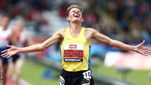 Andrew Butchart celebrates his victory at the Olympic trials