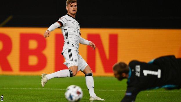 Timo Werner in action for Germany against Spain