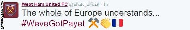 West Ham tweet