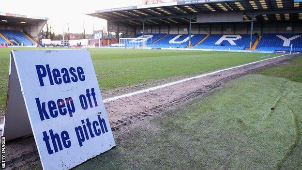 Sign pitchside at Gigg Lane, home of Bury FC