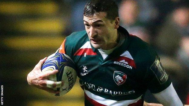 Leicester's Jonny May in action against Munster