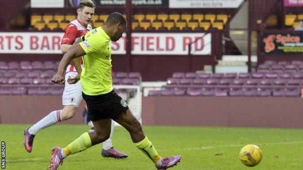 Chris Humphrey scored his first goal for Hibs