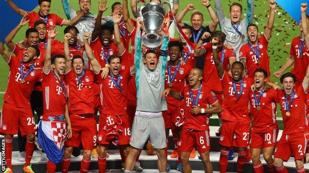 Bayern Munich celebrate winning the Champions League