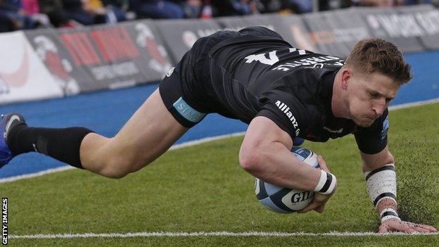 David Strettle scores a try for Saracens