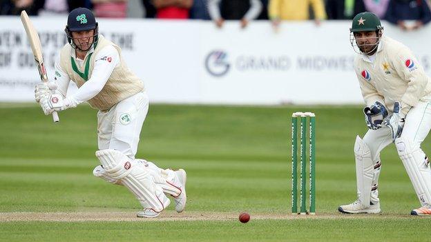 Gary Wilson plays a shot on his way to an unbeaten 33 for Ireland on day three in Malahide