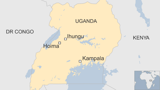 Map showing location of Hoima and Ihungu in Uganda