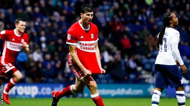 Daniel Ayala celebrates his first goal against Preston at Deepdale