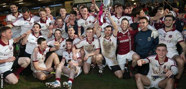 Slaughtneil players celebrate after winning the 2016 Ulster Club Football Championship