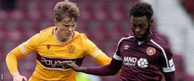 Beni Baningime (right) in action for Hearts