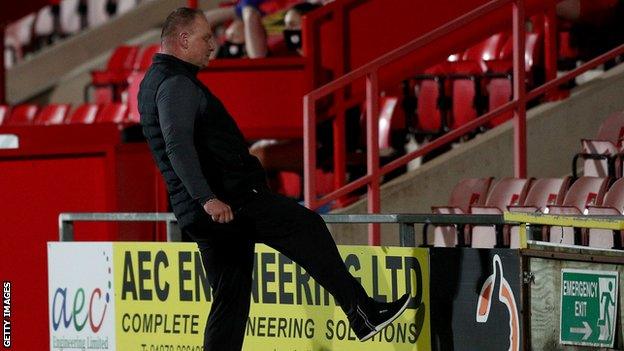 Connah's Quay manager Andy Morrison reacts after his team conceded a penalty