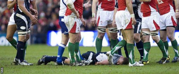 Geoff Cross lies unconscious after injuring himself against Wales in 2009