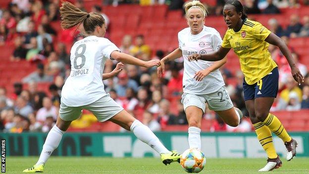 Arsenal's Danielle Carter in action against Bayern Munich