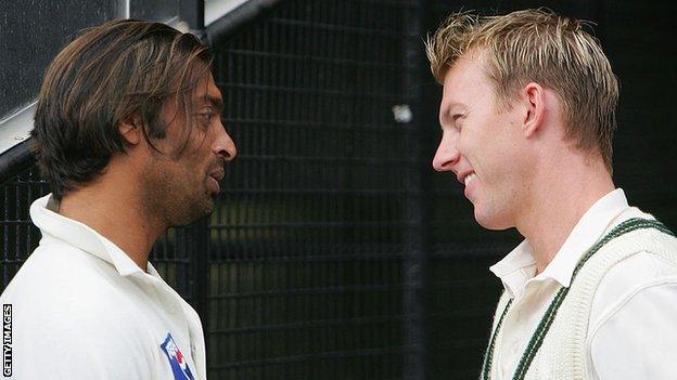 Former Pakistan seamer Shoaib Akhtar and Australian bowler Brett Lee