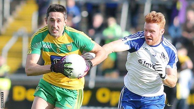 Rory Kavanagh and Daniel McKenna in action during the first half of the semi-final replay