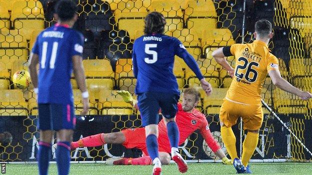 Craig Halkett puts Livingston ahead from the penalty spot