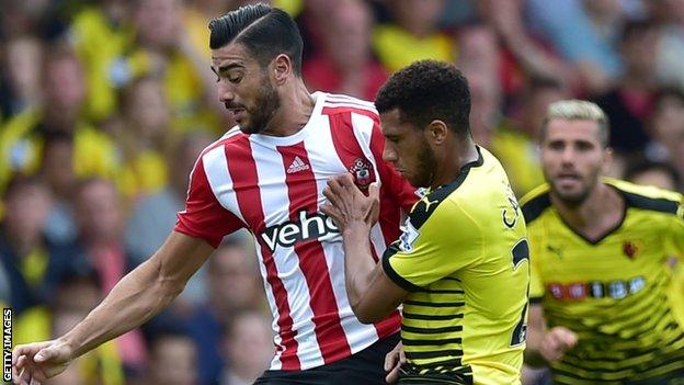 Southampton striker Graziano Pelle (left) and Watford midfielder Etienne capoue