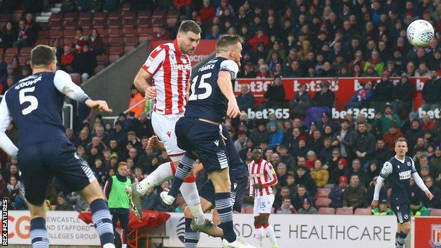 Sam Vokes heads an effort wide for Stoke