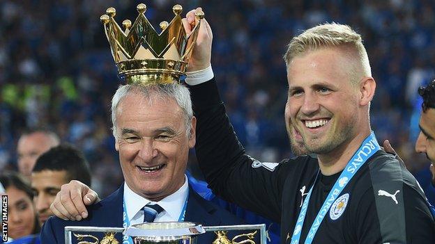 Claudio Ranieri (left) and Kasper Schmeichel