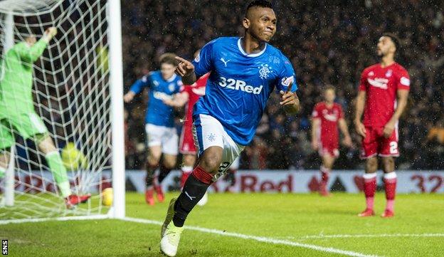 Rangers striker Alfredo Morelos scores against Aberdeen