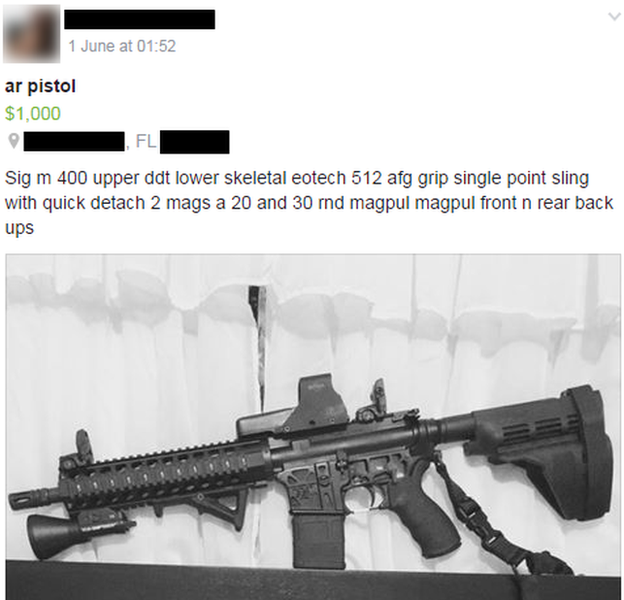 Gun for sale on a Florida based gun trading Facebook page.