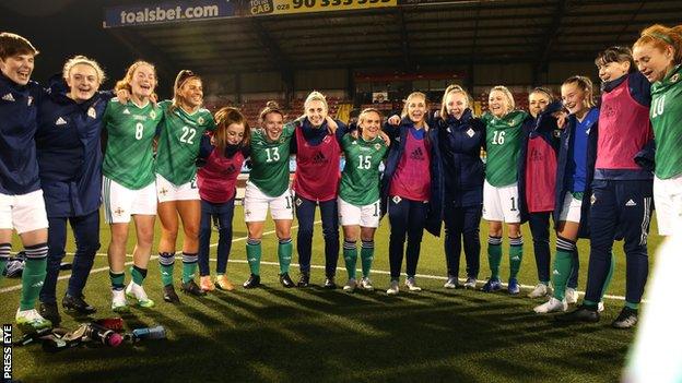 Northern Ireland celebrate beating Belarus