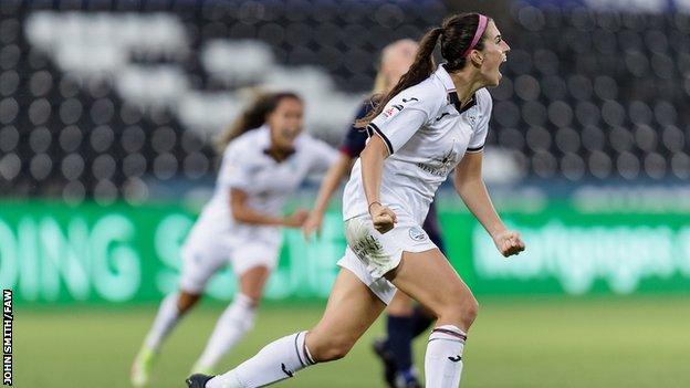 Swansea wing Katy Hosford celebrates the opening goal