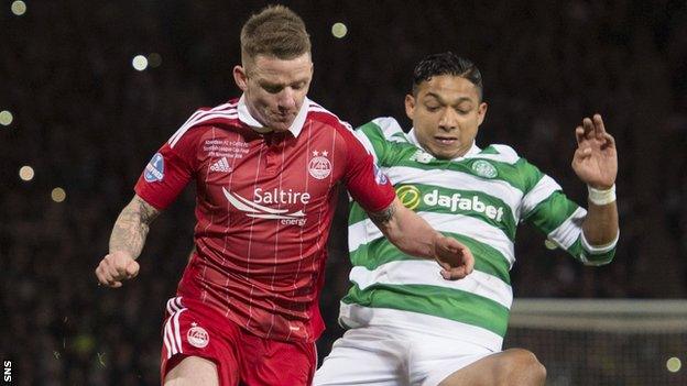 Aberdeen's Jonny Hayes and Celtic's Emilio Izaguirre