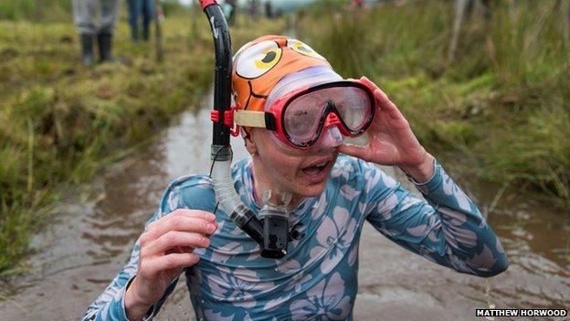 A competitor takes part in the World Bog Snorkelling Championships