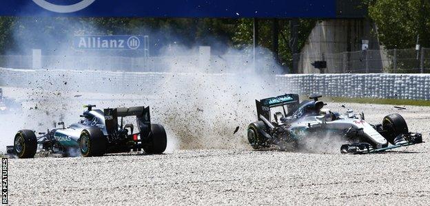 Lewis Hamilton and Nico Rosberg collide at the Spanish Grand Prix