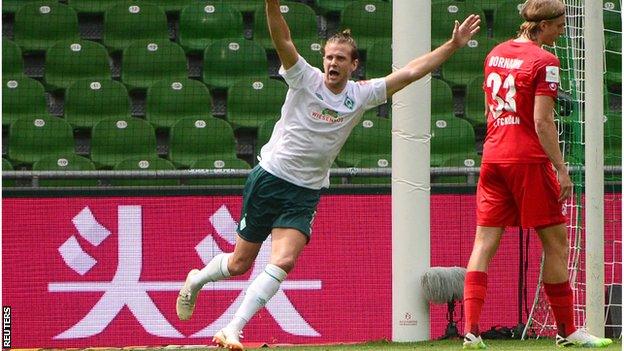 Werder Bremen's Niclas Fuellkrug celebrates scoring