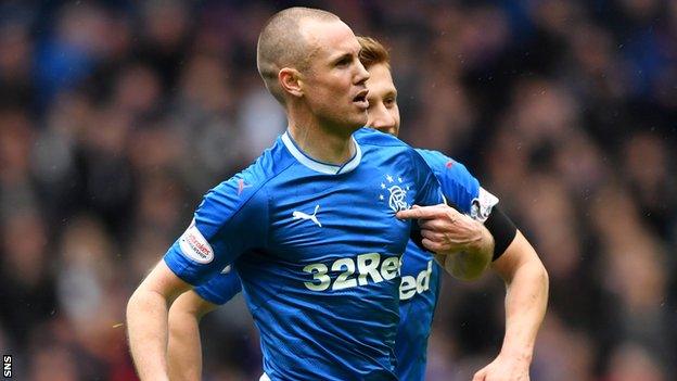 Kenny Miller celebrates scoring for Rangers against Dundee in April