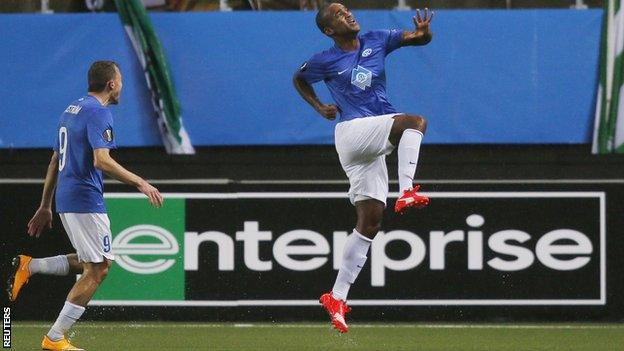 Molde striker Ole Kamara celebrates