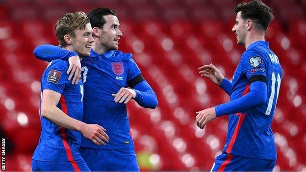 England players celebrate scoring