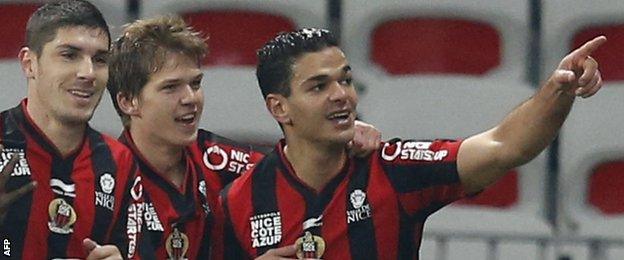 Nice forward Hatem Ben Arfa celebrates scoring