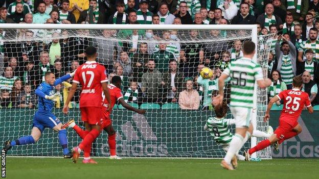 Kyogo Furuhashi scores for Celtic against AZ Alkmaar