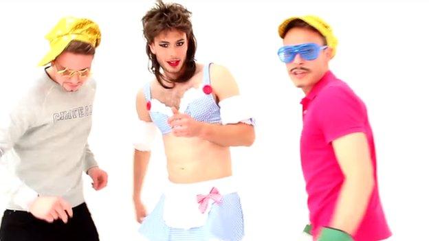 Aberdeen defender Andrew Considine (centre) and friends in their pop video