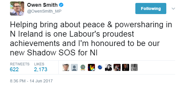 A tweet written by Owen Smith