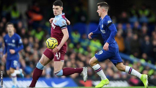 West Ham's Declan Rice and Chelsea's Mason Mount in action in the Premier League in November 2019