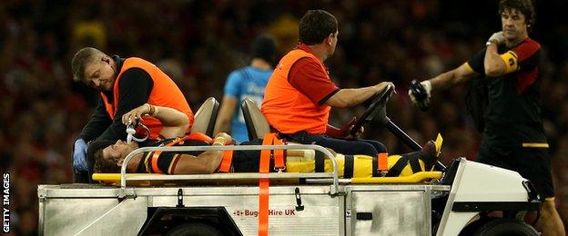 Leigh Halfpenny on stretcher