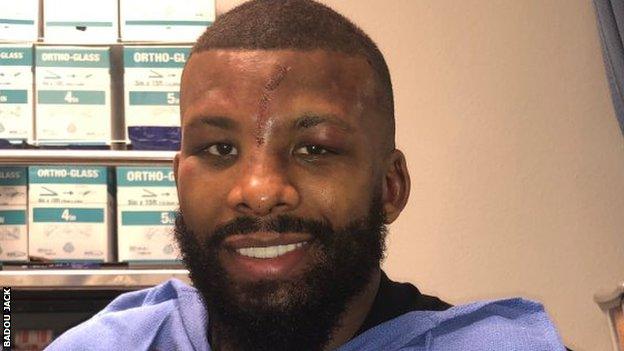 Badou Jack needed 25 stitches in the middle of his forehead after a head clash when he lost to Marcus Browne