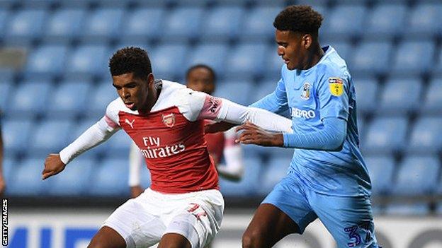 Jordon Thompson (right) in action for Coventry City