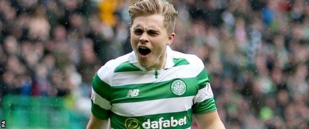 James Forrest celebrates scoring for Celtic against Kilmarnock