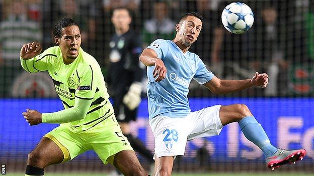 Virgil van Dijk playing for Celtic against Malmo