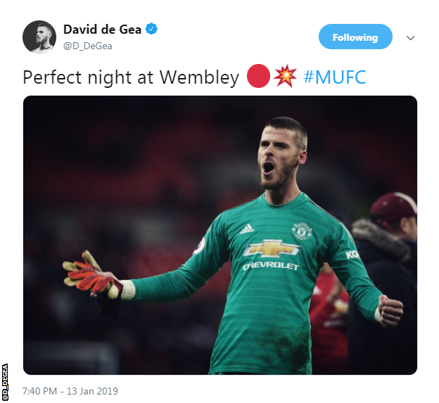 David de Gea tweet calling it a "perfect night"