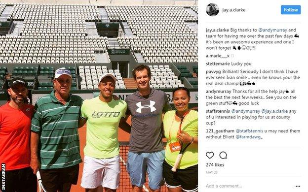 Jay Clarke Instagram post with Andy Murray