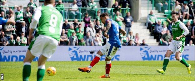 James Tavernier scores for Rangers against Hibernian