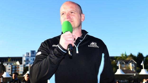 Gregor Townsend addresses the Scotstoun crowd after his final game as Glasgow Warriors head coach