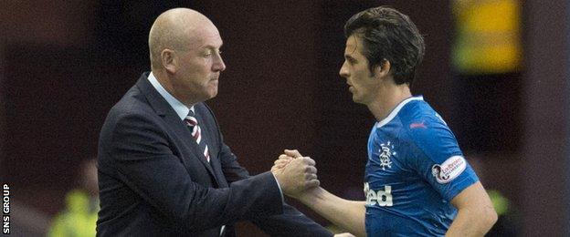 Rangers manager Mark Warburton with Joey Barton