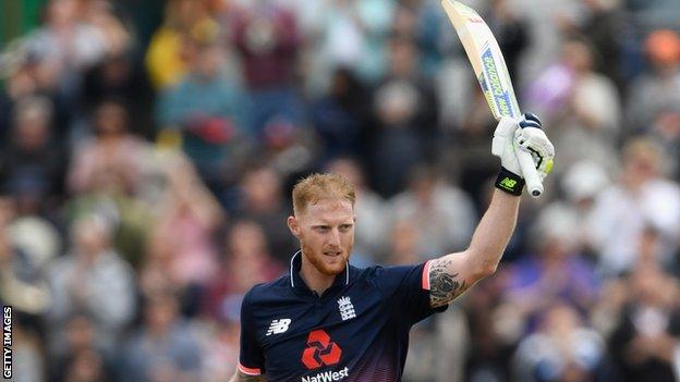 Ben Stokes celebrates hitting a century during the second one-day international against South Africa